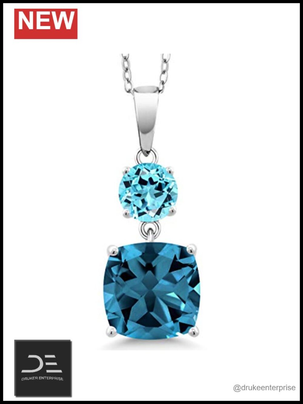 Sterling Silver Blue Topaz Pendant Necklace 6.20 Cttw November Birthstone
